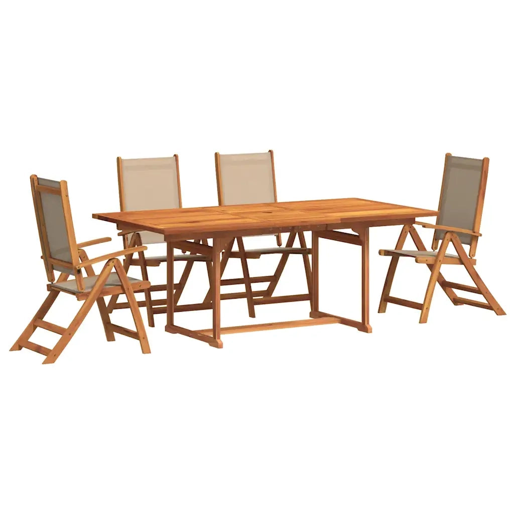 Set Pranzo da Giardino 5pz Legno Massello di Acacia e Textilene