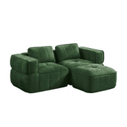 Divano modulare a 2 posti con pouf e base antiscivolo per soggiorno in poliestere verde