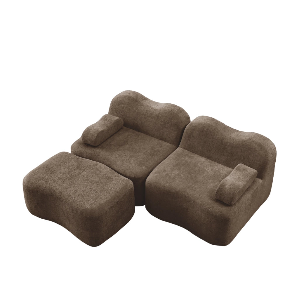 Divano Angolare Modulare 2 Posti con Ottoman ¨C MINIMAL ¨C Tessuto Marrone, Braccioli Mobili