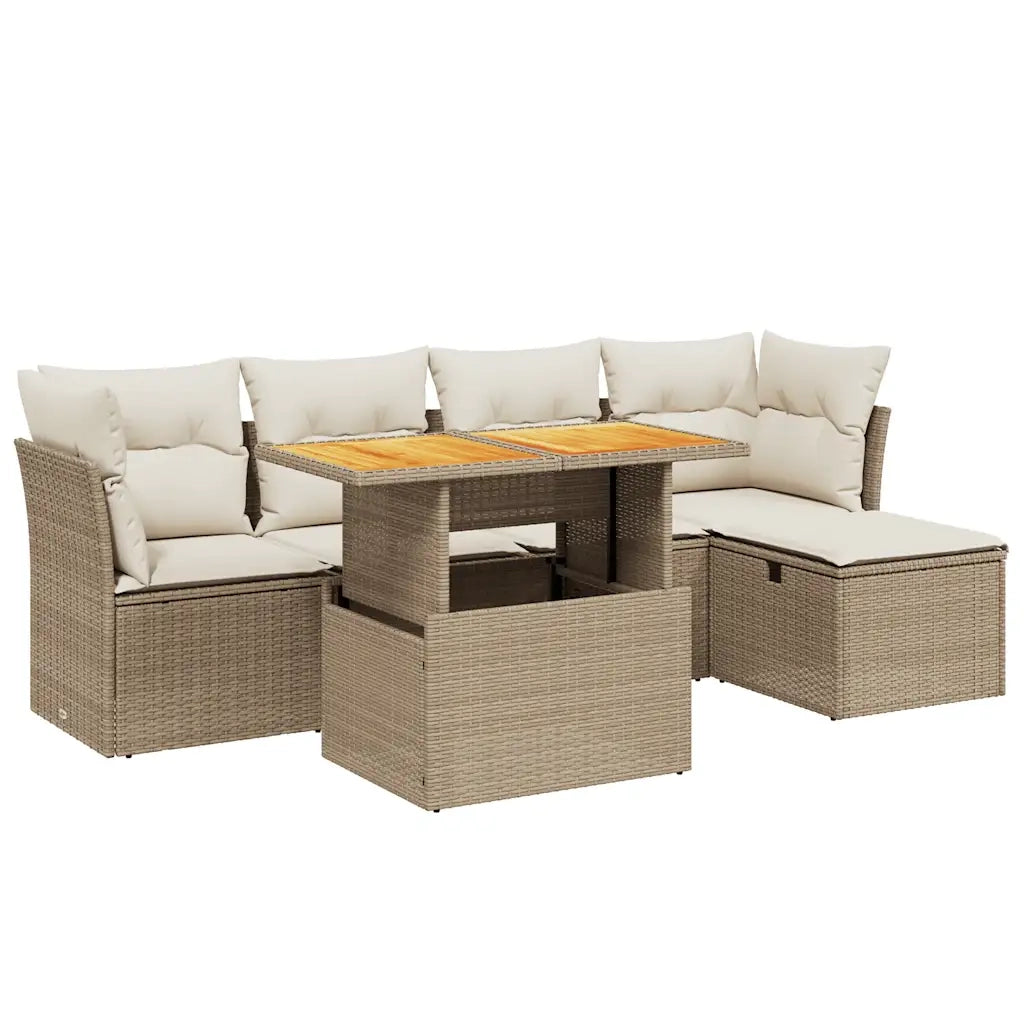 Set Divano da Giardino 6 pz con Cuscini Beige in Polyrattan 3275466