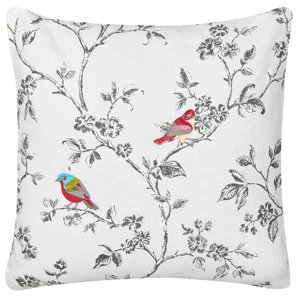 Cuscino in cotone ricamato con motivo di uccelli 45 x 45 cm Bianco camera da letto soggiorno