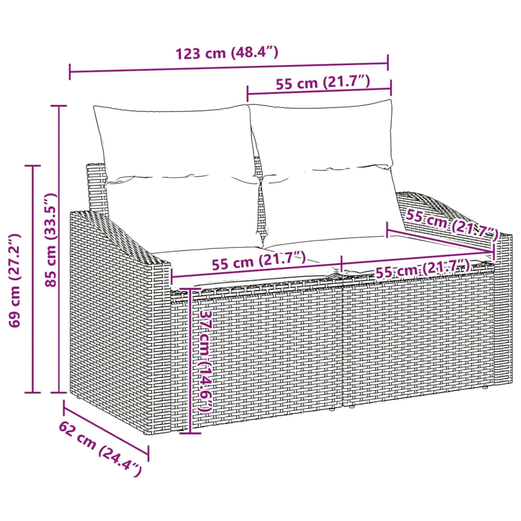 Set di divani con cuscino 7 pcs Nero polyrattan