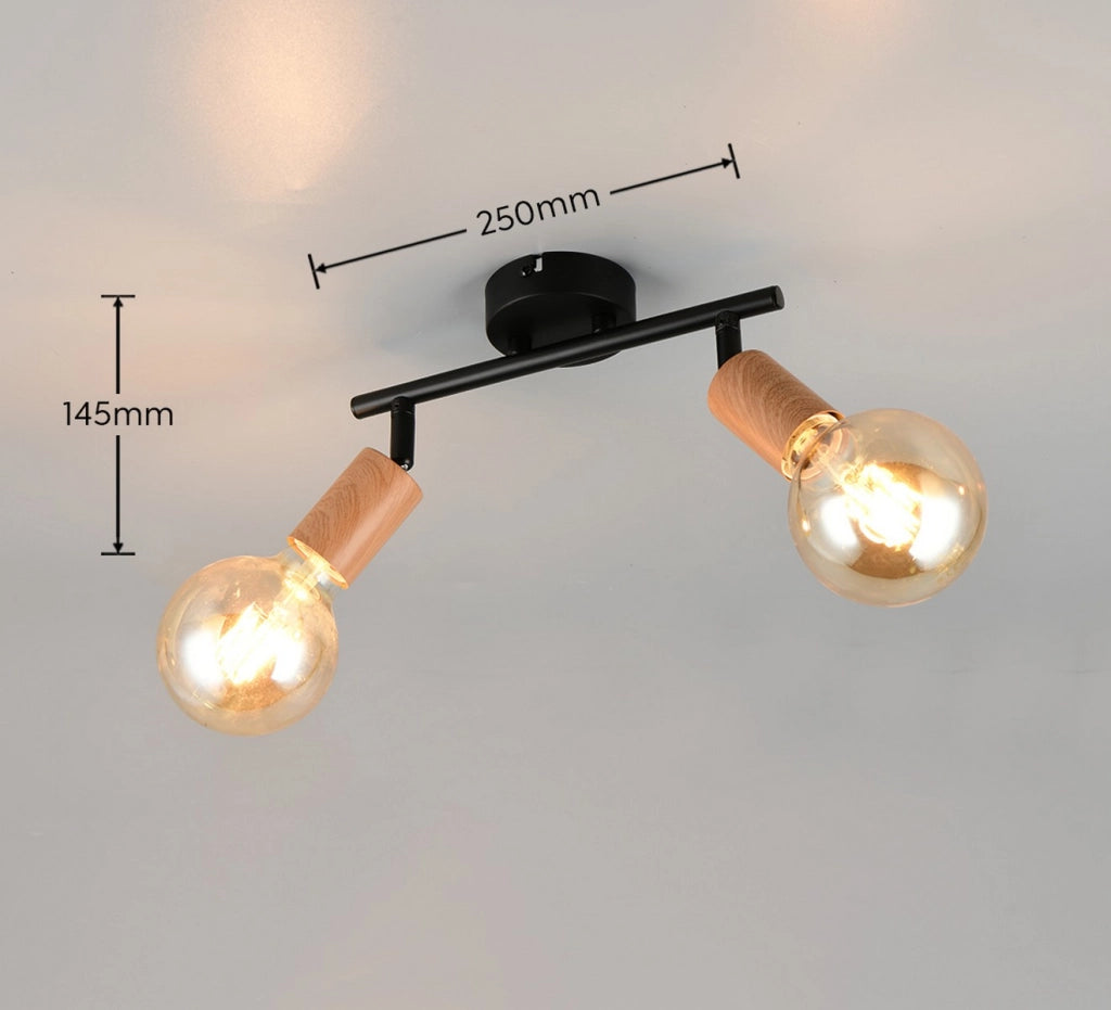 Faretto soffitto rustico LAMEGO 2xE27 nero legno RL