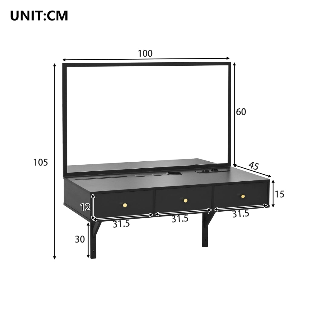 SCHMINKTISCH con specchio 100x45x105 cm in truciolare nero