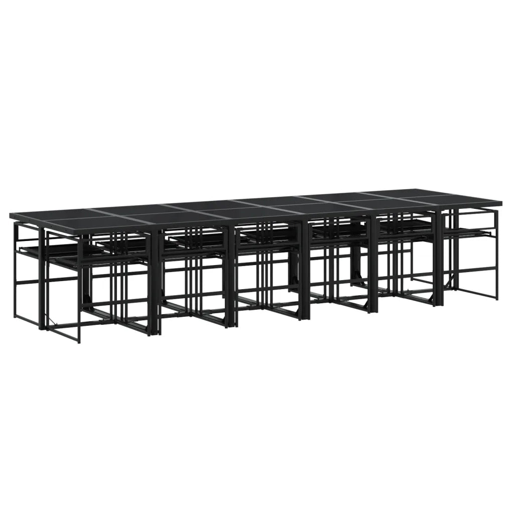 Set da Pranzo da Giardino 13 pz con Cuscini Nero in Textilene