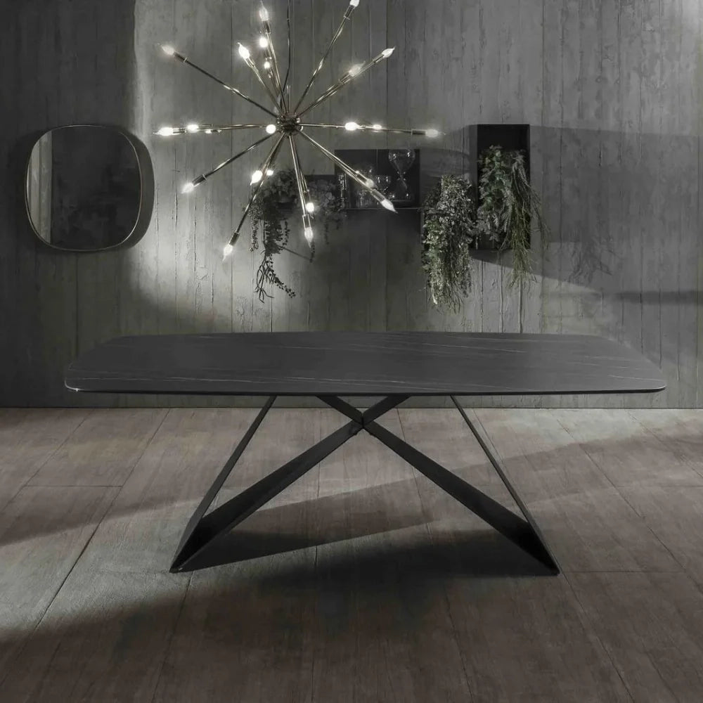 Tavolo da pranzo fisso in ceramica effetto marmo portoro Orion 220x110 cm fino a 10 posti | Duzzle