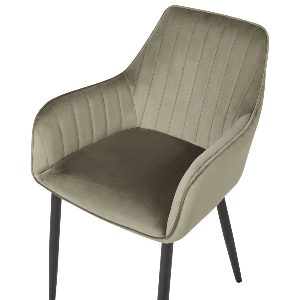 Set di 2 sedie da pranzo Braccioli in velluto verde oliva Gambe in metallo Nero Retro Glam