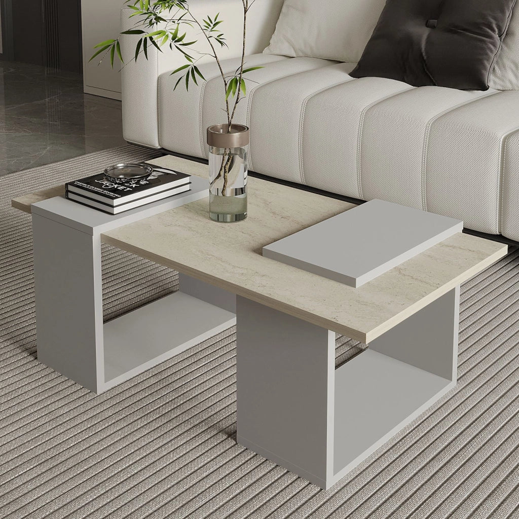 Tavolino in legno "Matris" - 90 x 46 x 37 cm - Travertino