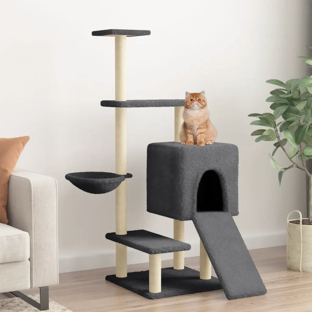 Albero per Gatti con Tiragraffi in Sisal Grigio Scuro 130,5 cm CFW6008299