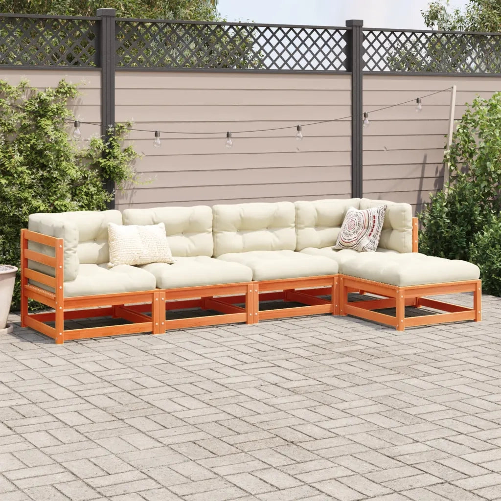 Set Divani da Giardino 5 pz Marrone Cera Legno Massello Pino 3299386