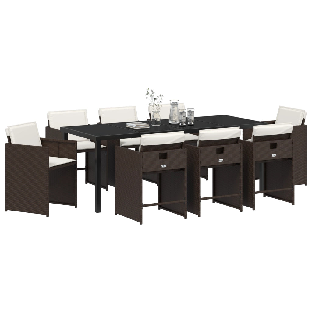 Set da Pranzo da Giardino in 9 Pezzi con Cuscini - Rattan Sintetico Marrone