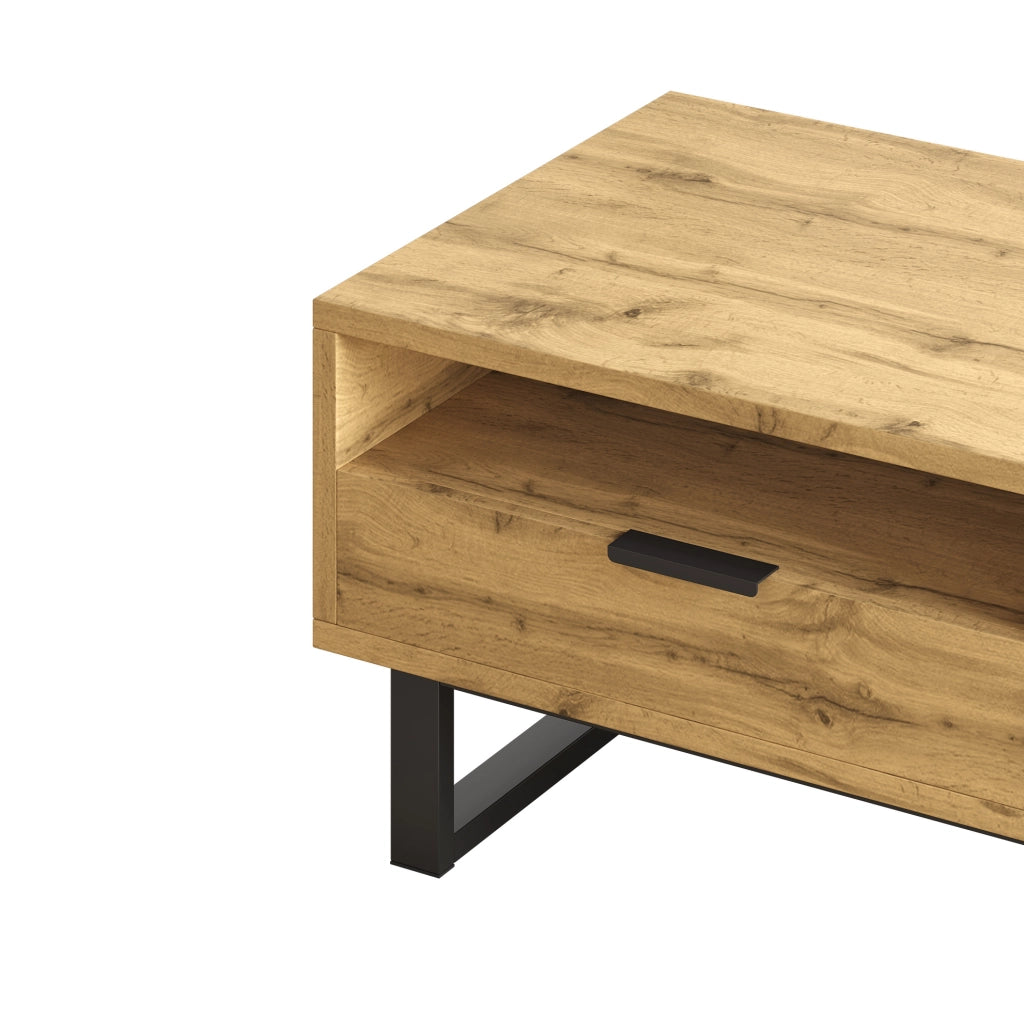 Tavolino da caffè 100×50×40 cm in legno naturale e nero con 3 vani e cassetto