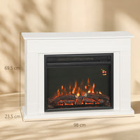 Camino Elettrico da Pavimento 98x23,5x69,5 cm con Fiamma a 5 Luminosità Telecomando e Timer Bianco e Nero