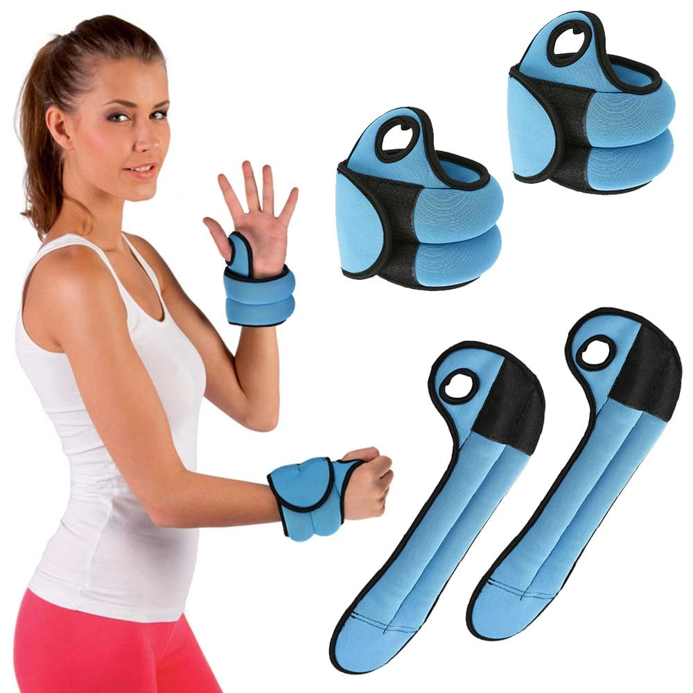 Kit 2 Pesi Allenamento Fitness 1KG Regolabili per Polsi e Caviglie Blu Nero
