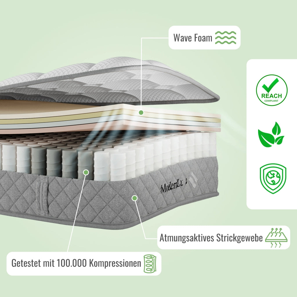 LETTO imbottito 140x200 cm in tessuto grigio con materasso incluso