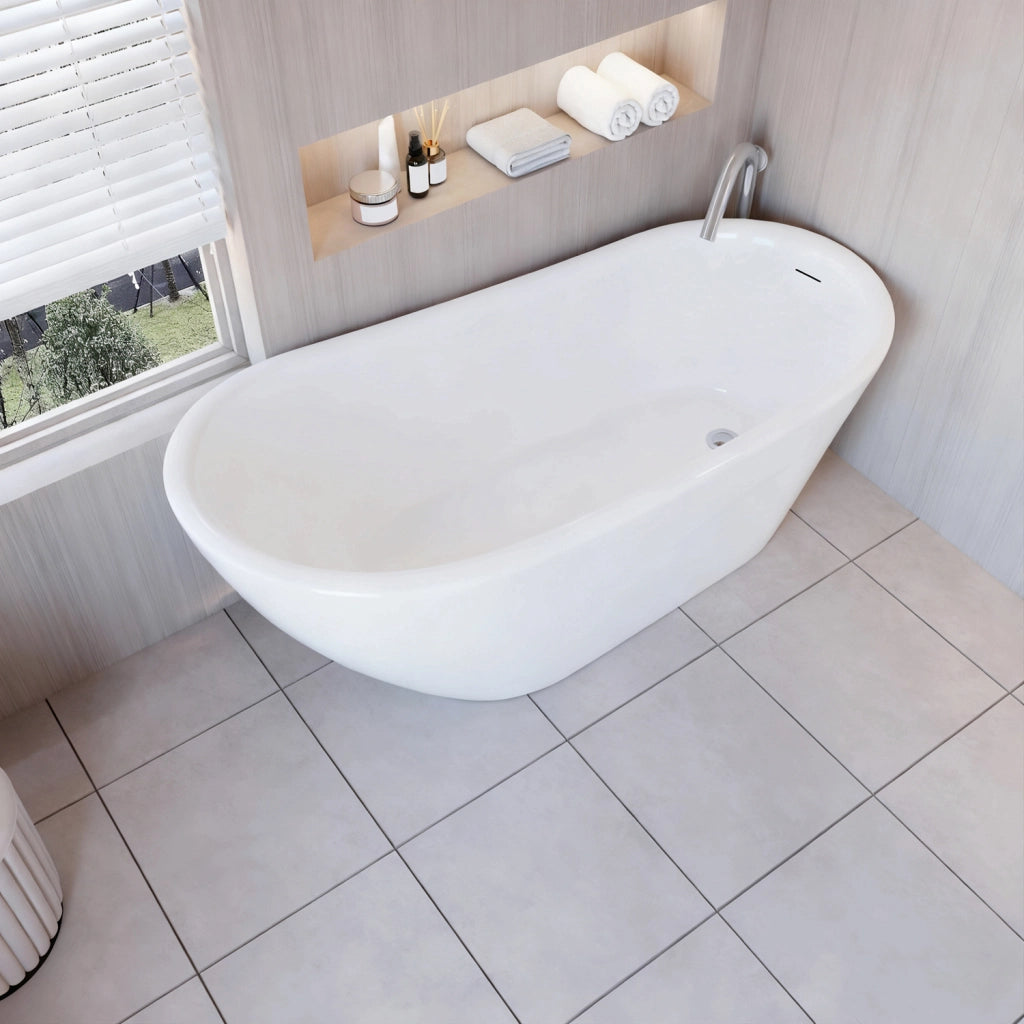 Vasca da Bagno a Isola Freestanding in Acrilico da 170x78x73 cm, Colore Bianco, Forma di Ovale Irregolare