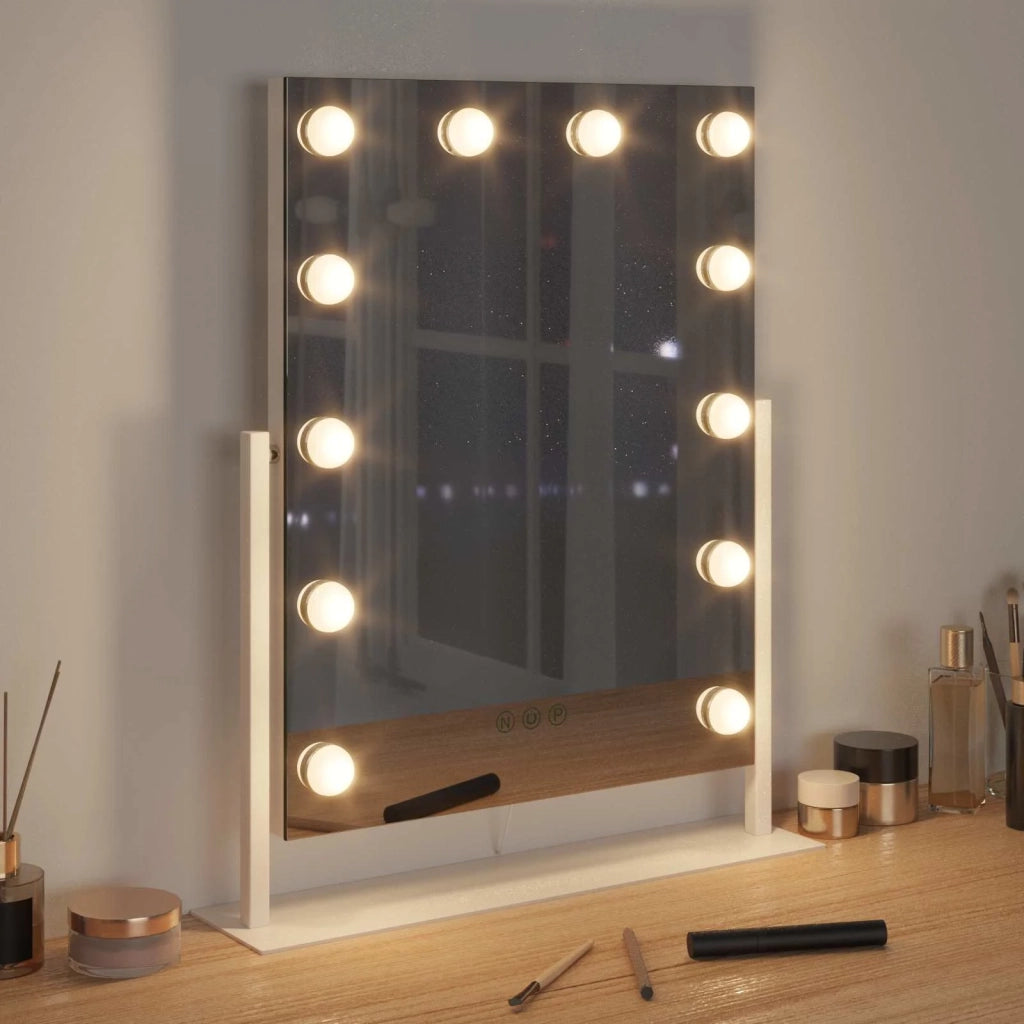 Specchio LED da Vanità Bianco 44 x 10 x 53 cm Vetro e acciaio 42020525
