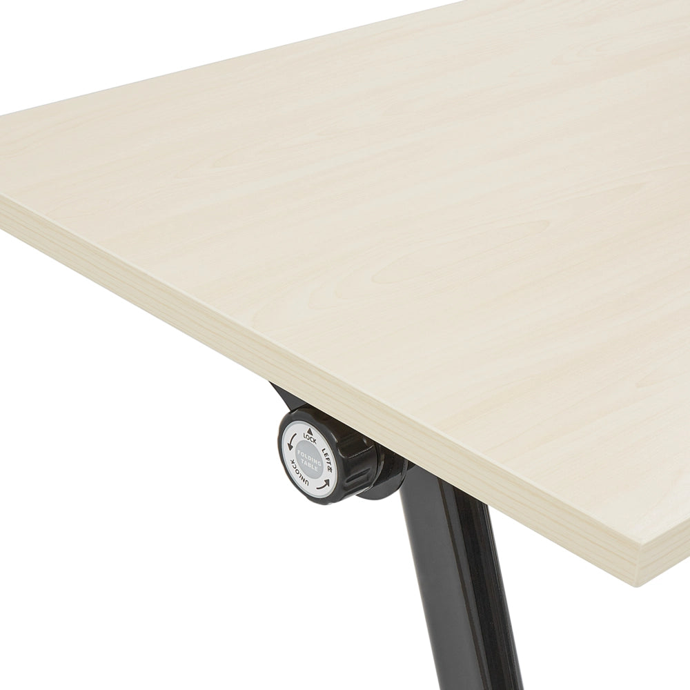 Scrivania rettangolare pieghevole con rotelle portatile con struttura in metallo marrone chiaro e nero 180 x 60 stile moderno