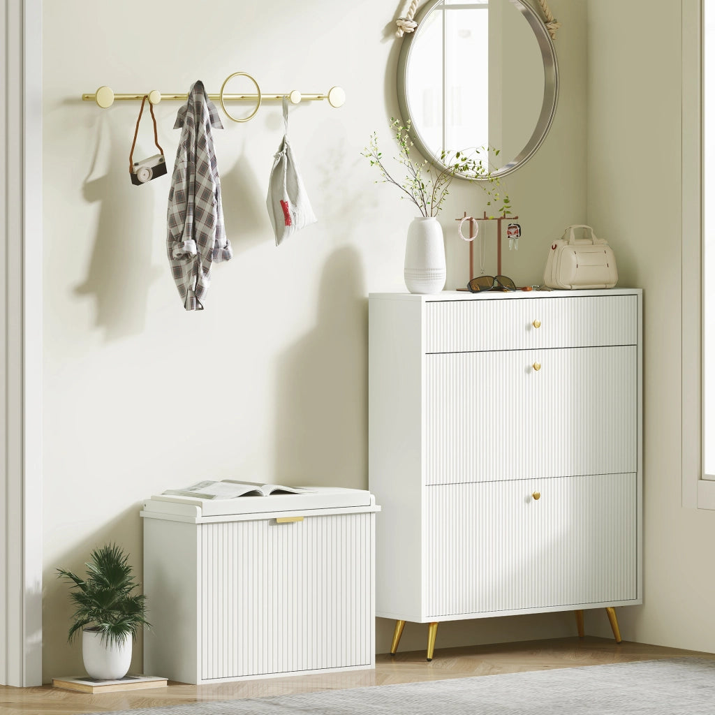 Panca con cuscino, cassetto e portascarpe ¨C zephmum ¨C bianco, 62x26x47.5 cm