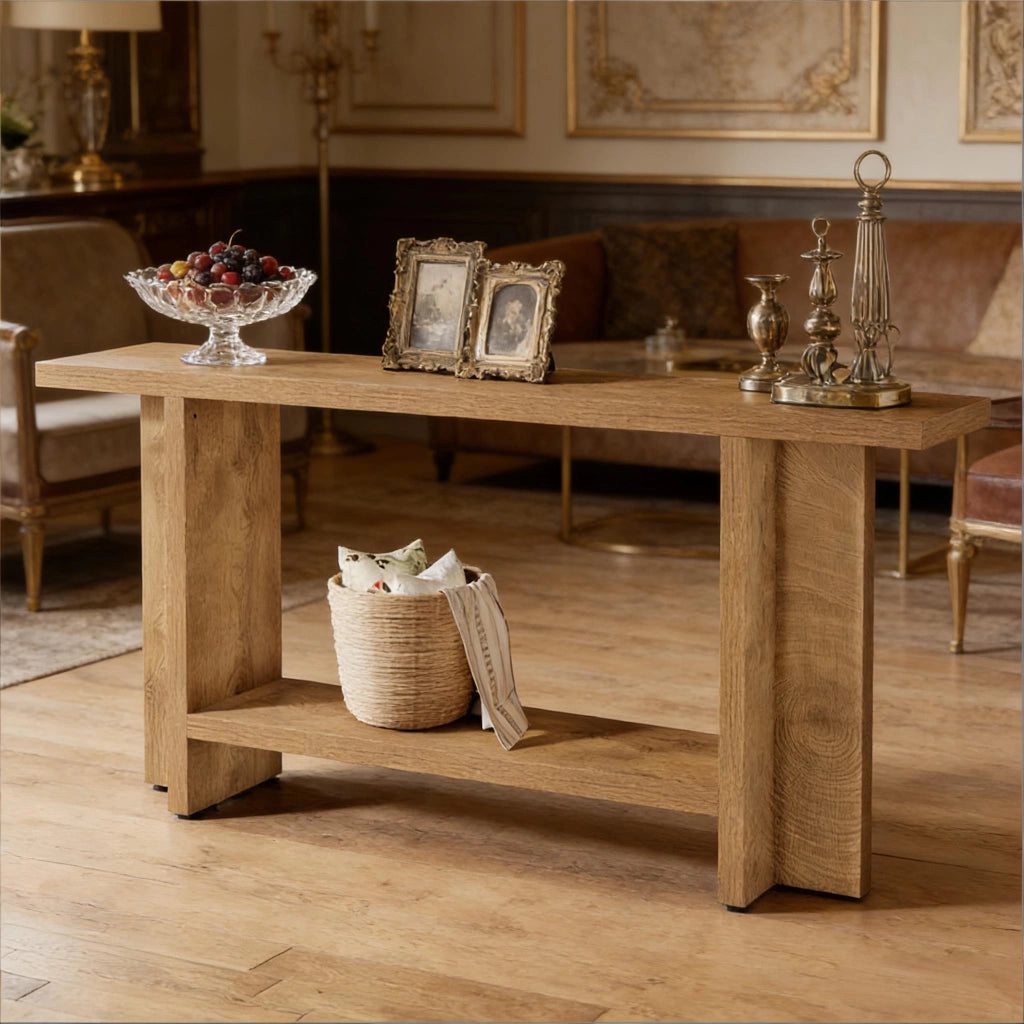 Consolle con 2 ripiani - per ingresso - in MDF - 150x30x80 cm - marrone