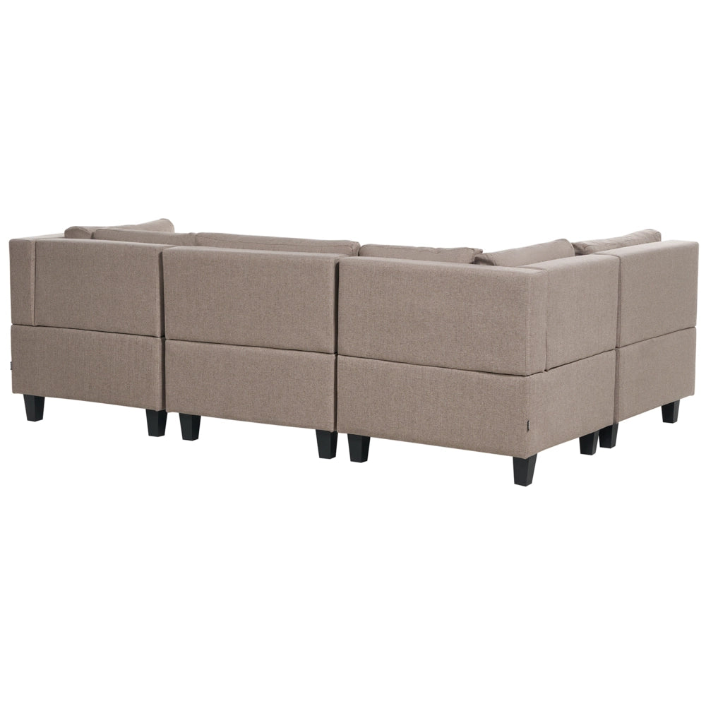 Divano modulare a 5 posti con ottomana imbottito in tessuto poliestere con schienale a forma di U Marrone stile moderno
