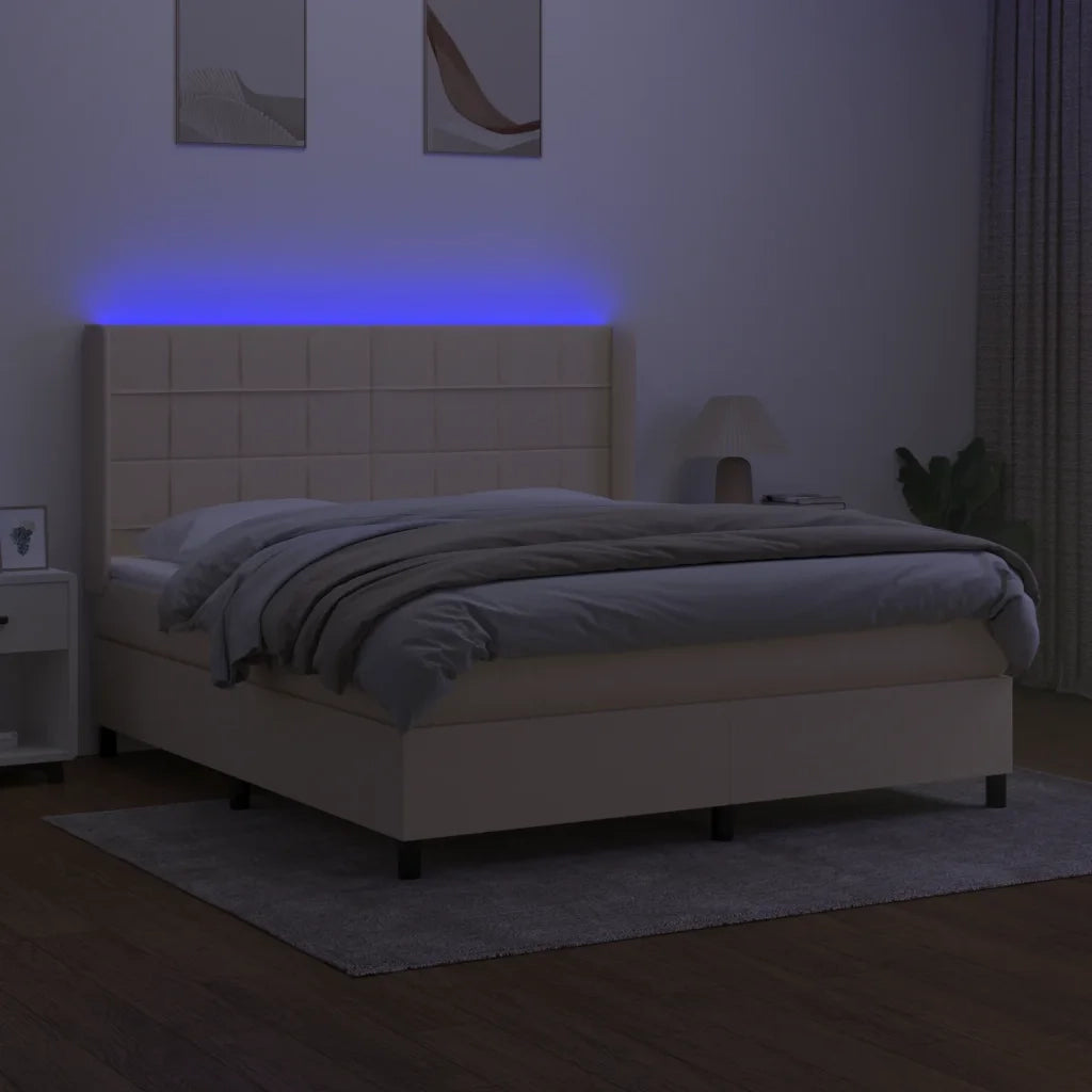Letto a Molle con Materasso e LED Crema 160x200 cm in Tessuto 3138330
