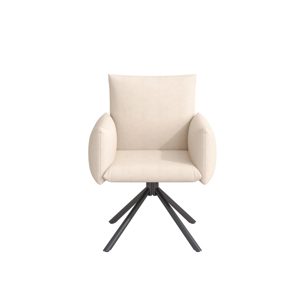 Set di 6 sedie girevoli in velluto beige con braccioli