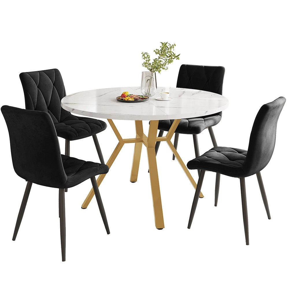 Set tavolo-Xylo-Rotondo marmo 4 sedie nero piedi dorati