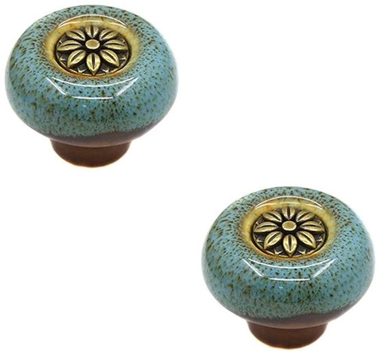 Maniglia Ceramica per Mobili - Retro - 2 Pezzi - Maniglia a Ceramica e Zinco - Maniglia Rotonda per Porte