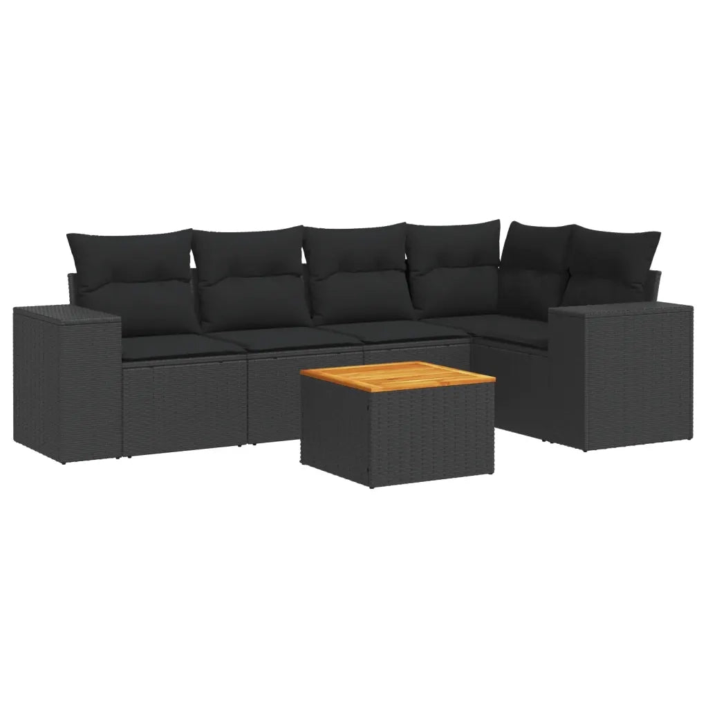 Set Divano da Giardino 6 pz con Cuscini Nero in Polyrattan 3225432