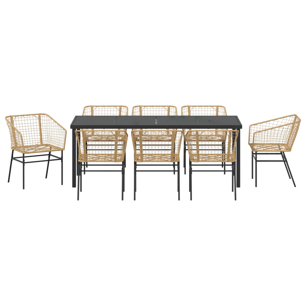 Set di 9 Pezzi per Pranzo da Giardino Marrone in Rattan Polietilene