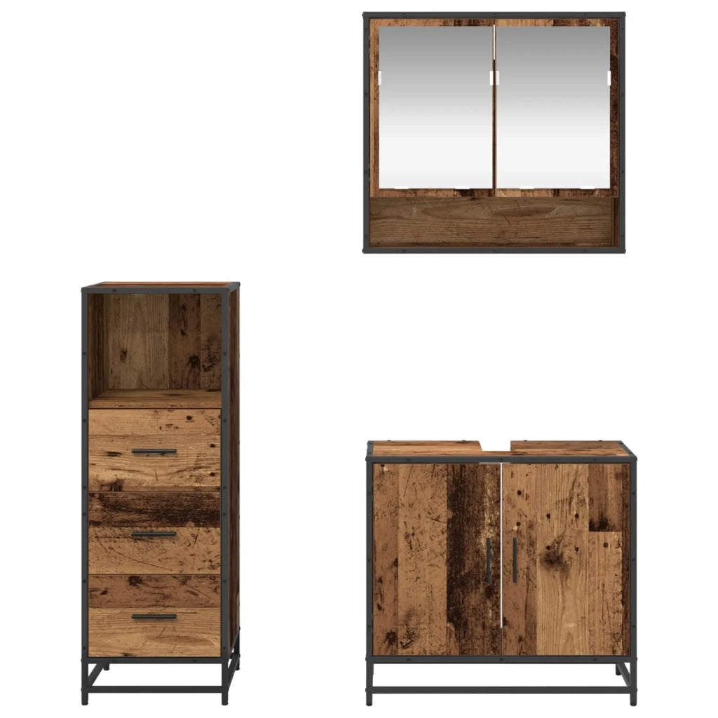 Set di mobili per il bagno con cassetto 3 pcs Legno vecchio