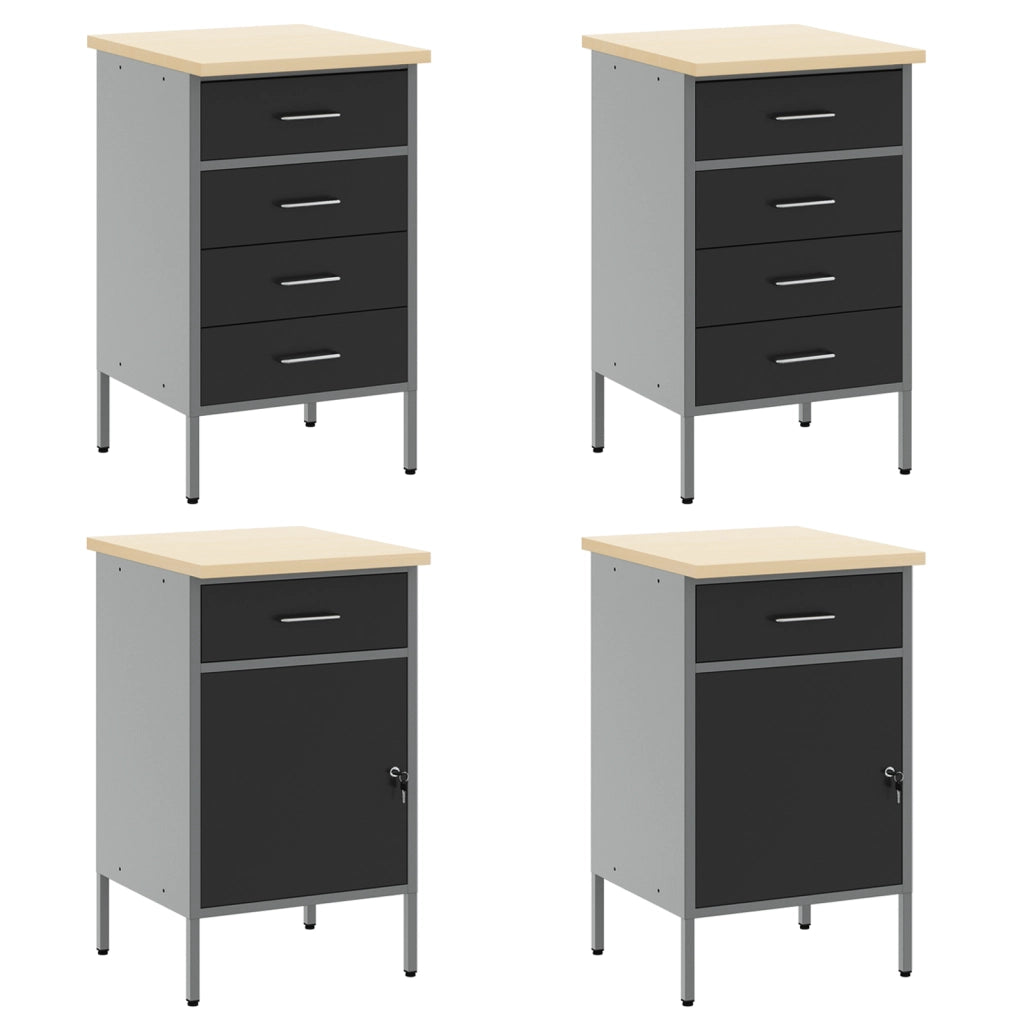 Set di Armadietto da Lavoro e Pannello Forato da 10 Pezzi  in MDF e Metallo Nero