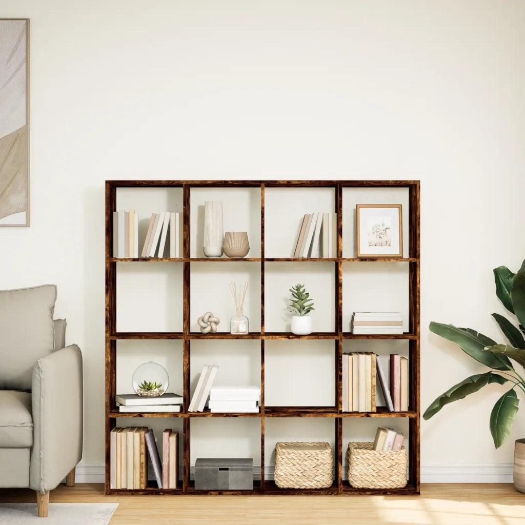 Libreria-Scaffale per Libri-Mobile di Stoccaggio Rovere Fumo 137,5x29x137,5 cm in Legno Multistrato