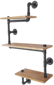 Sistema di Archiviazione a Parete - 3 Scomparti - Materiale Hout / Acciaio