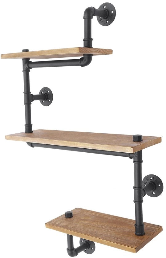 Sistema di Archiviazione a Parete - 3 Scomparti - Materiale Hout / Acciaio