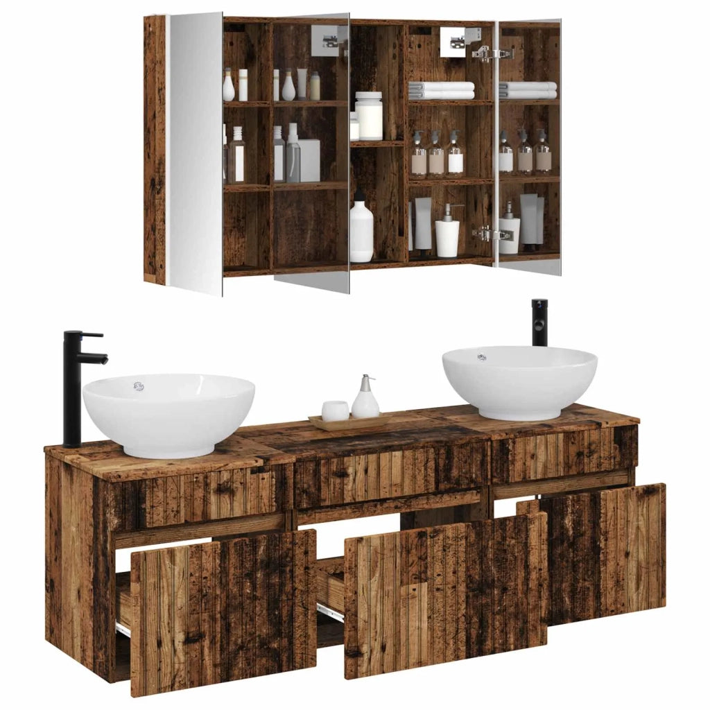 Set di Armadi da Bagno 4 pcs Legno antico 103,5 x 15,5 x 70 cm 3406629