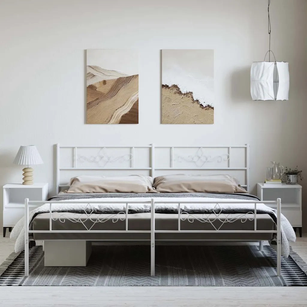 Giroletto con Testiera e Pediera Metallo Bianco 193x203 cm 355340