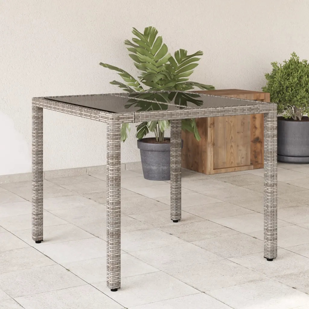 Tavolo da Giardino | Tavolino da esterno Piano in Vetro Grigio 90x90x75 cm Polyrattan