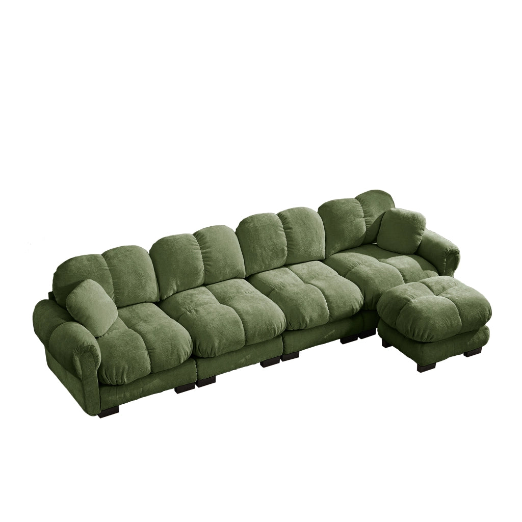 Divano angolare modulare con ottomana mobile e Cuscino lombare in Chenille, Verde
