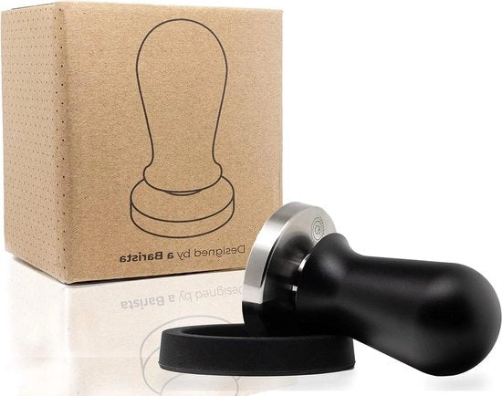 Tamper 58 mm in acciaio inossidabile con tampermat - Stampa barista con 1587 kg di forza di pressione - Tamper regolabile - Supporto per filtro del caffè (58 mm nero)