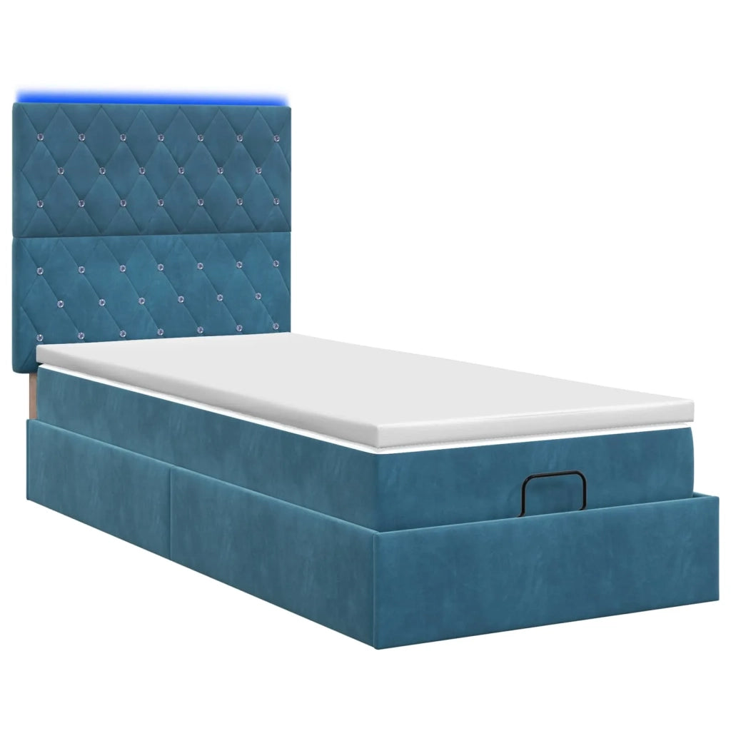 Letto Ottomano con Materasso e LED Blu scuro 90 x 190 cm 3458203