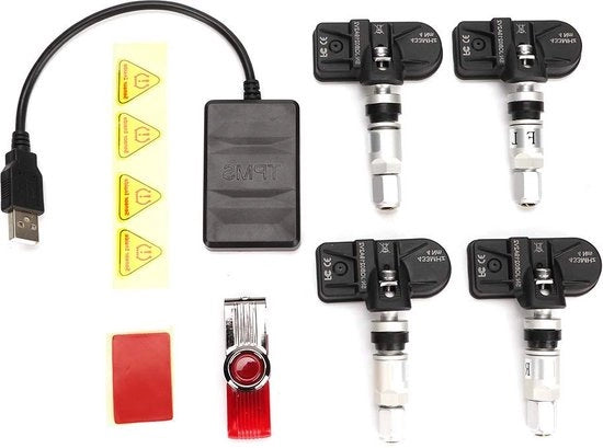 Sistema di controllo della pressione dei pneumatici Auto USB TPMS con sensore interno per navigazione Android - Senza fili - Monitoraggio in tempo reale.