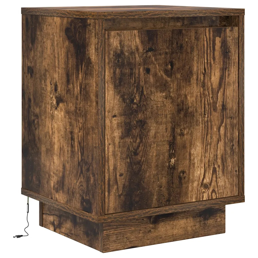 Comodino con Luci LED-Tavolino da notte Rovere Fumo 38x34x50 cm 833740