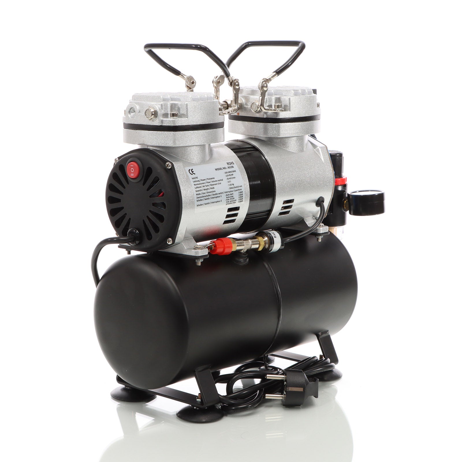 Compressore per aerografo AS196 con serbatoio aria 2 cilindri 6 bar Spegnimento automatico