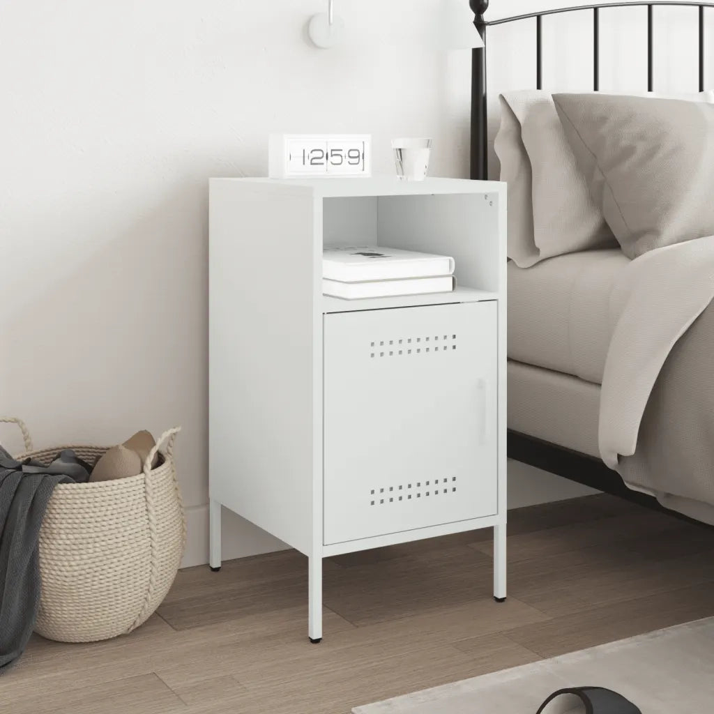 Comodino | Armadio da Notte | Mobiletto da notte Bianco 36x39x68 cm in Acciaio