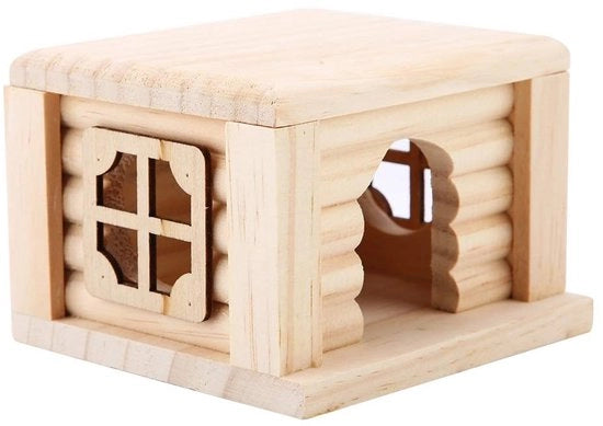 Casa per Animali in Legno - Giocattolo per Roditori - Spazio di Riposo - Casa Miniatorea - Dimensioni 10,5 x 9 x 7 cm - Materiale di Alta Qualità di Abete Naturale - Casa per Roditori