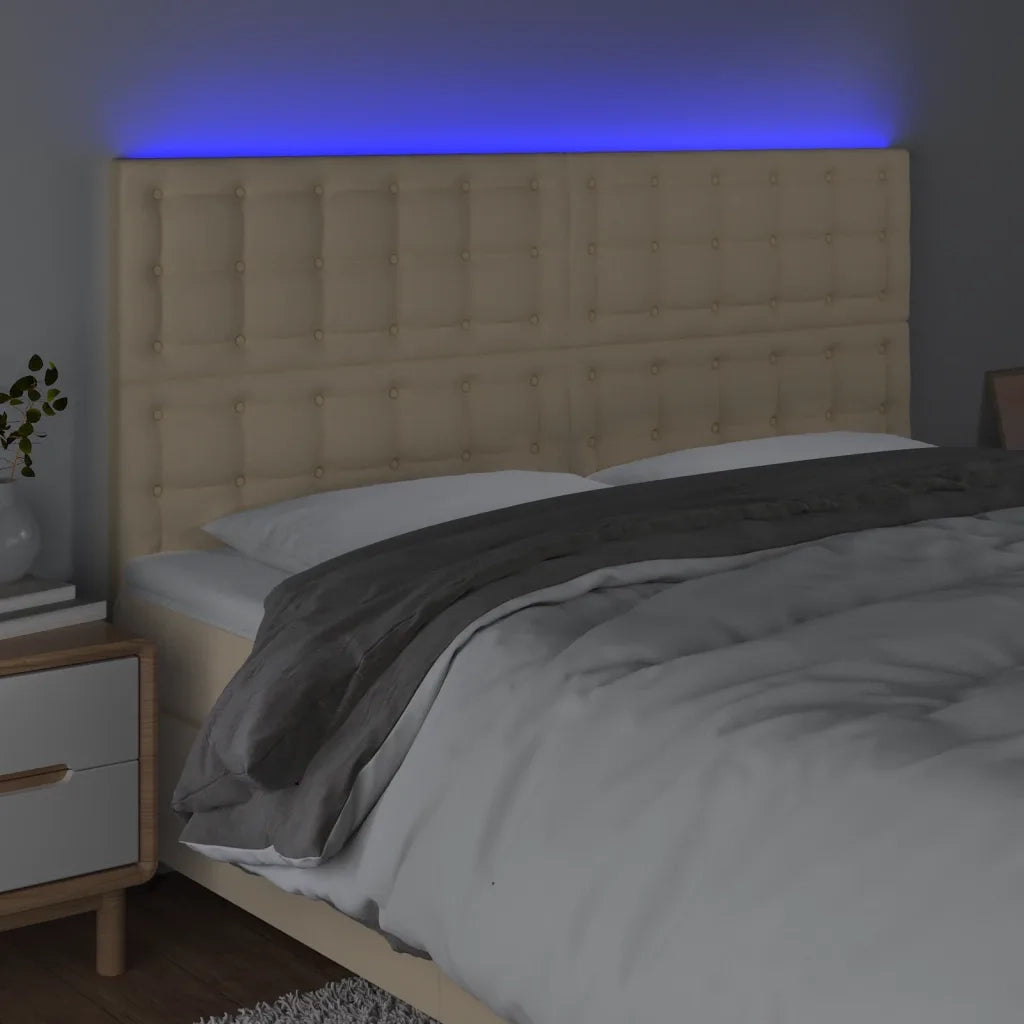 Testiera a LED-Testata con LED crema 200x5x118/128cm in Tessuto 654735