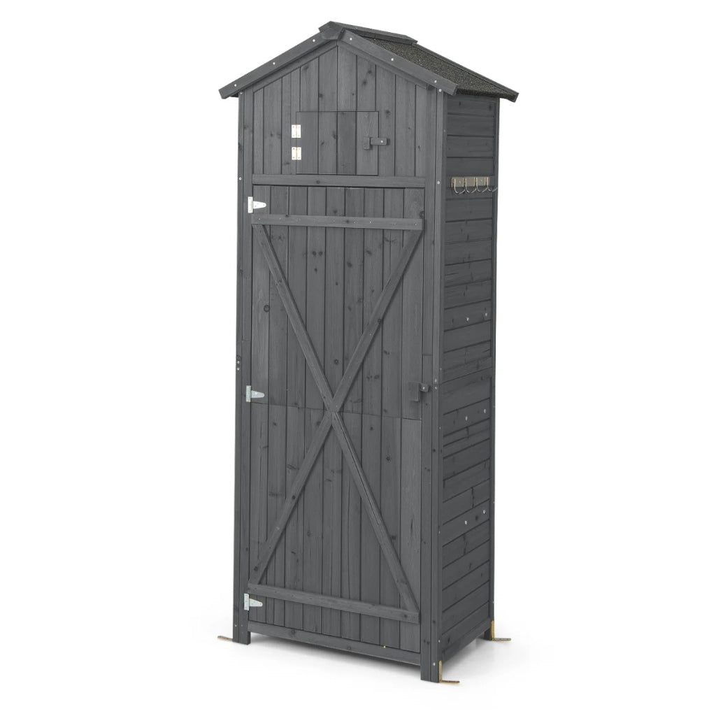 Pratica casetta da giardino 75 x 50 x 180,5 cm con tavolo pieghevole e 3 ripiani stile scandinavo legno grigio 20_0015500