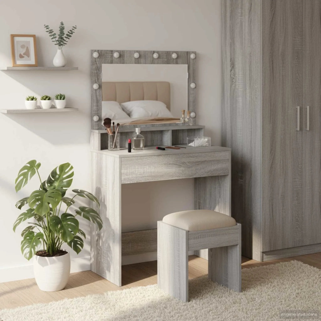 Tavolo da Trucco con specchio Grigio Sonoma 78,5 x 41 x 135 cm 865114